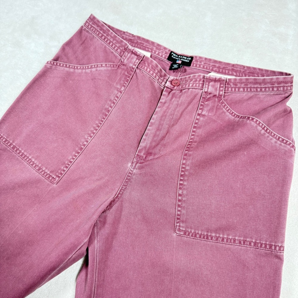 Polo Jeans Ralph Lauren Pink Wide Leg Utility Pants Women Size 12 Embroidered